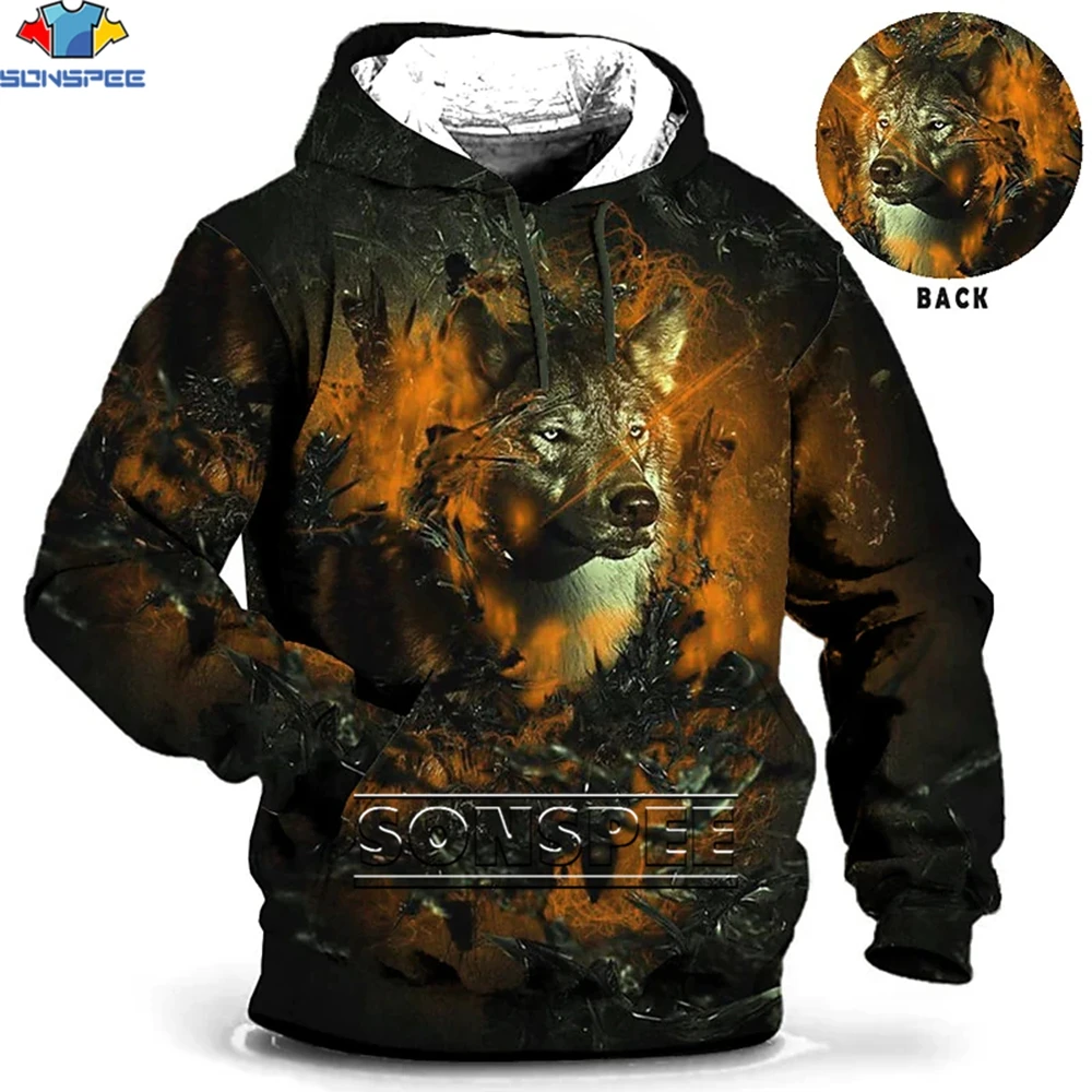 SONSPEE Wolf Men Hoodie Winter  Fall Oversized Sweatshirts Animal Print Clothing Long Sleeve Pullover Hoodie For Men Clothes