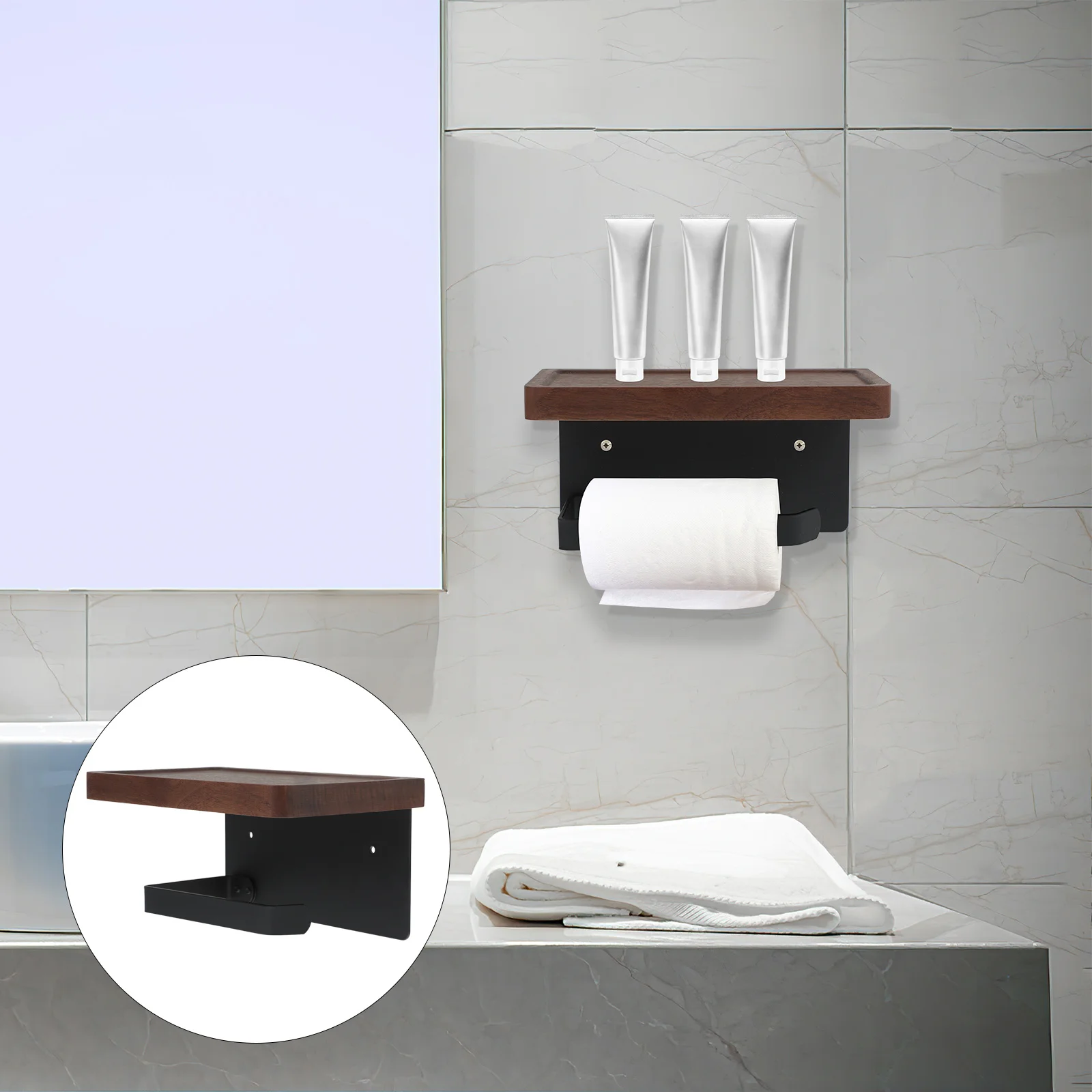 

Toilet Paper Holder Bathroom Solid Wood Shelf Wall Mounted Tissue Rack Roll Paper Holder for Kitchen Toilet Tissue Rack