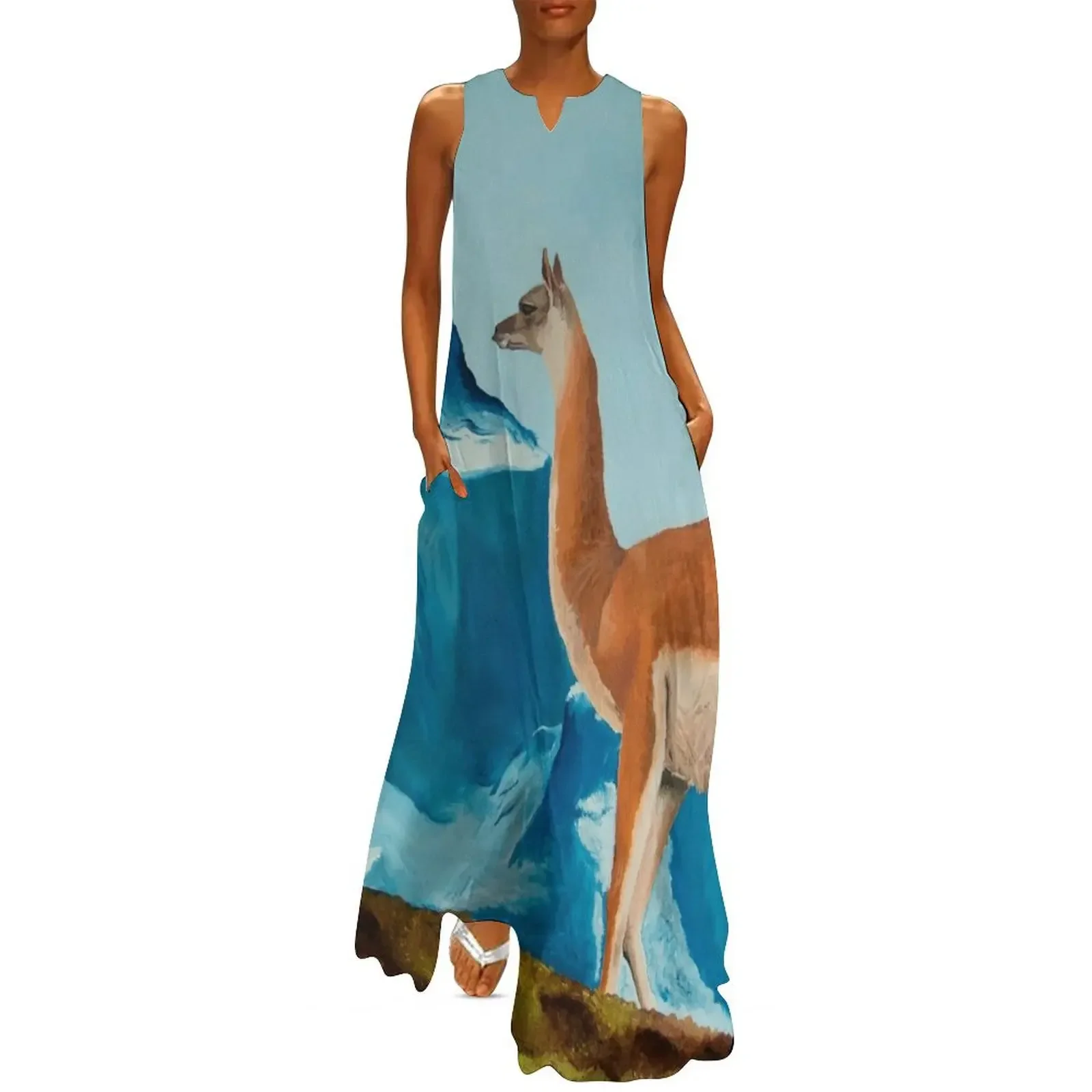 

Guanaco South American Painting Long Dress Women dresses summer women clothes Women's clothing Dress