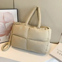 Puffer Tote Bag for Women Quilted Handbag Nylon Large Capacity Puffy Purse Solid Color Hobo Bag for Work Travel Gym Shop