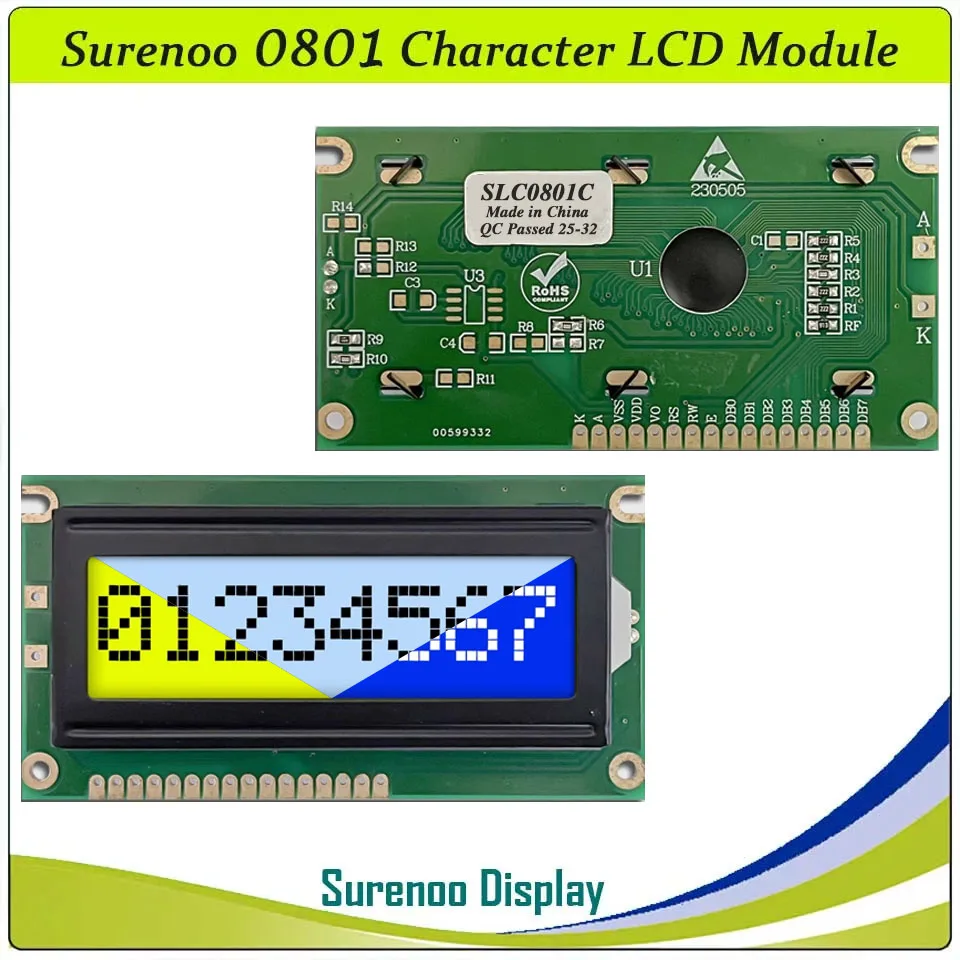 Surenoo 0801 801 8X1 8*1 Character LCD Module Display Screen Panel LCM Parallel PPI Serial IIC AIP31066 SPLC780D HD44780