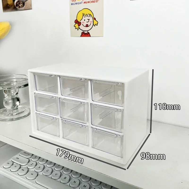

Desktop 9 Grid Storage Boxes Organizer Transparent Small Drawer Partitioned Student Desk Wall-mounted Sundries Storage Box Cute