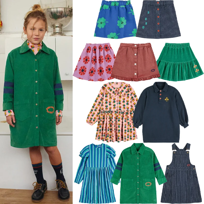 

Повседневное платье для девочек, новинка 202, осенне-зимнее вельветовое платье для девочек, детская повседневная короткая юбка с принтом, юбка на подтяжках для маленьких девочек