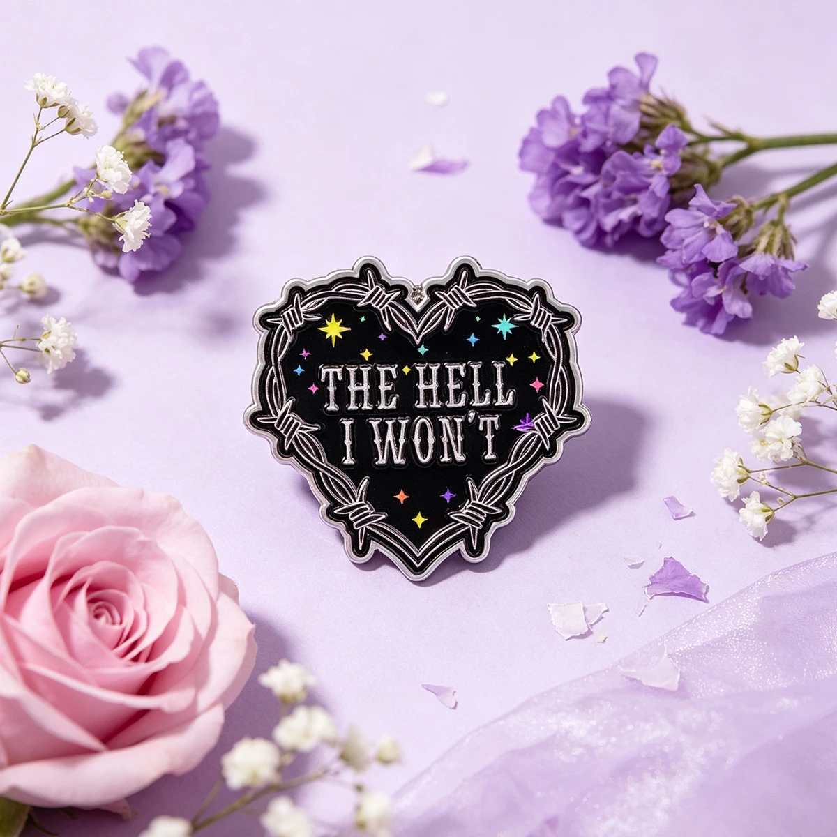 9 Stück Lustige Schwarze Herz-Emaille-Pins mit dem Zitat "THE HELL I WON'T", Brosche, Anstecknadel, Deko-Accessoires für Rucksack, Jacke, Kleidung, Geschenk – Detail 4