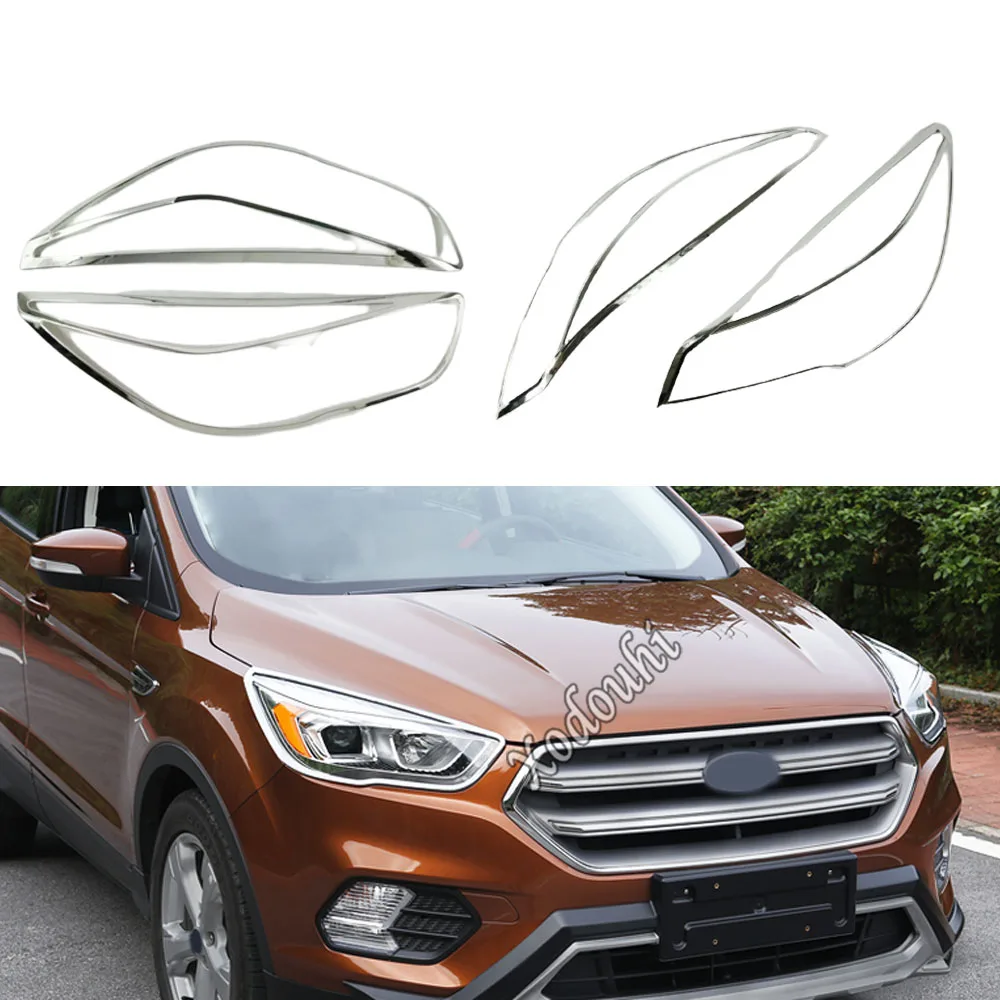

For Ford Kuga Escape 2013 2014 2015 2016 2017 2018 2019 2020 Body Front Light Lamp Detector Frame Stick ABS Chrome Cover Trim