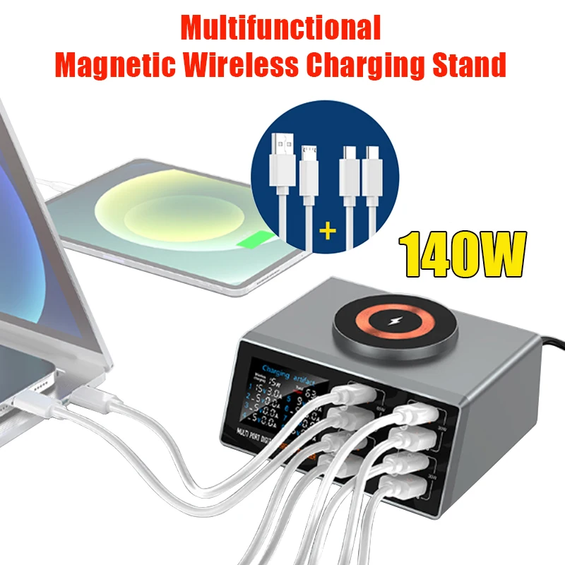 140w-multi-port-charger-station-with-lcd-color-screen-multifunctional-magnetic-wireless-charging-stand-for-phones-and-laptops