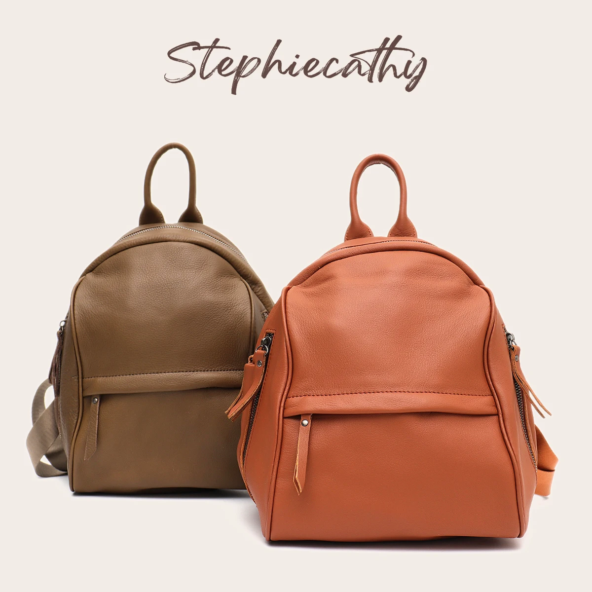 SC Luxury Quality Genuine Cow Leather Women Backpack Retro Casual Solid Color Shoulder Bags Satchel Simple Daily Travel Day Pack