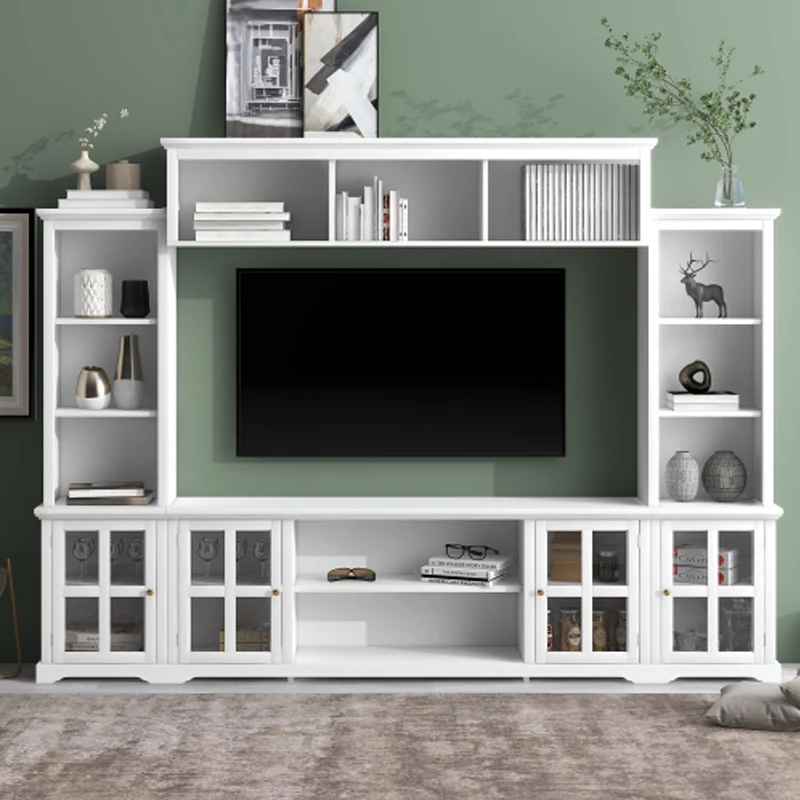 Minimalism Entertainment Wall Unit with Bridge, Modern TV Console Table for TVs Up to 70