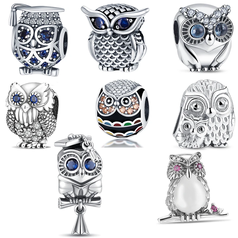 

Fit Original Pandora Bracelet Sparkling Owl Blue Eye Real 925 Silver Charms Beads Diy Necklace Fashion Jewelry Pendants