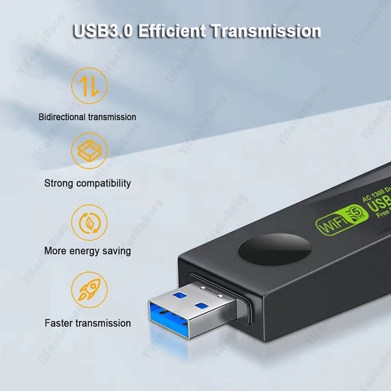 GRWIBEOU 1300Mbps Wireless USB Wifi Adapter 600Mbps Wifi Dongle USB Network Card Dual 2.4G/5G Receiver for PC Desktop Laptop