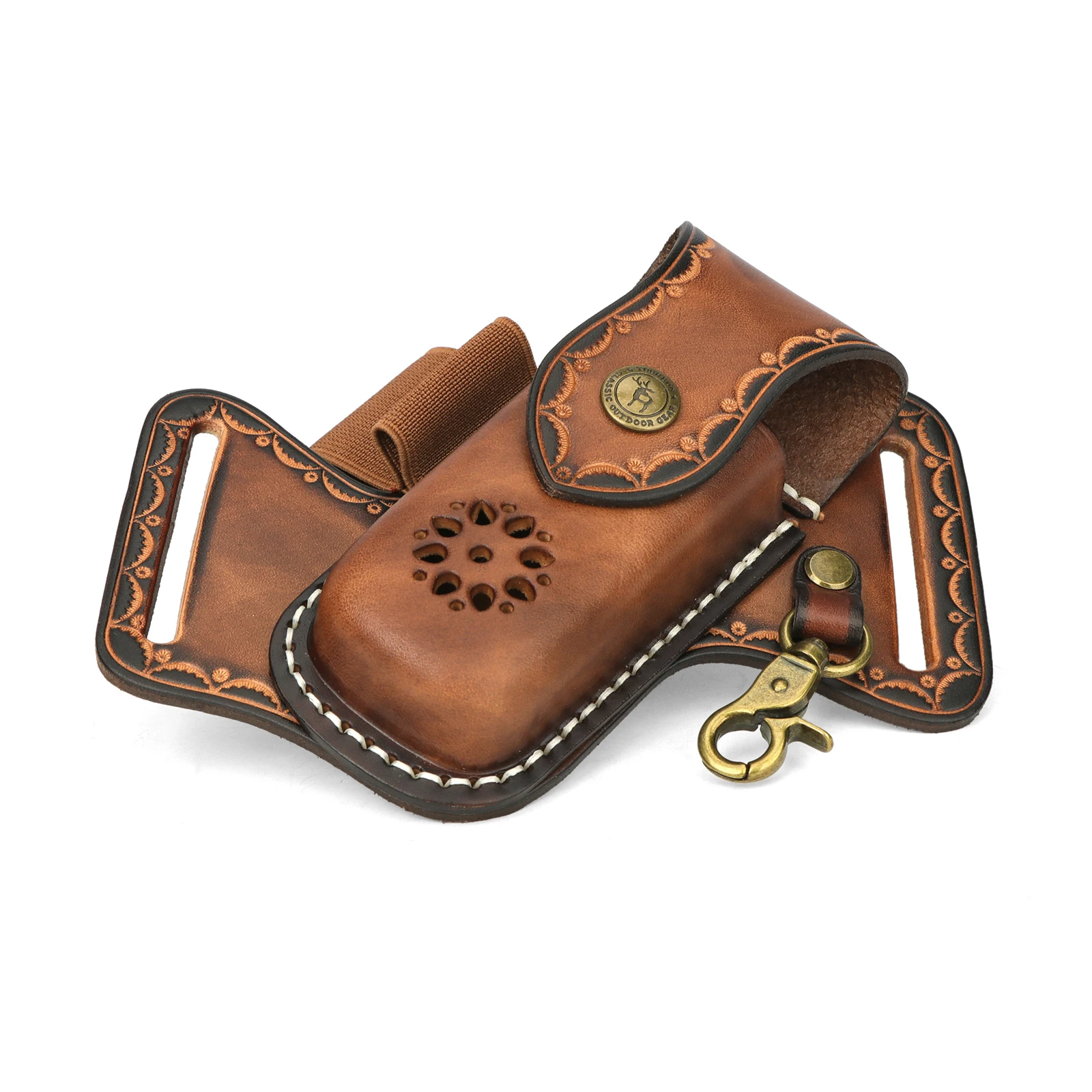 Tourbon Leather EDC Pocket Organizer Folding Knife Pouch Multitool Sheath with Flashlight Holder Pen Loop for Belt Brown