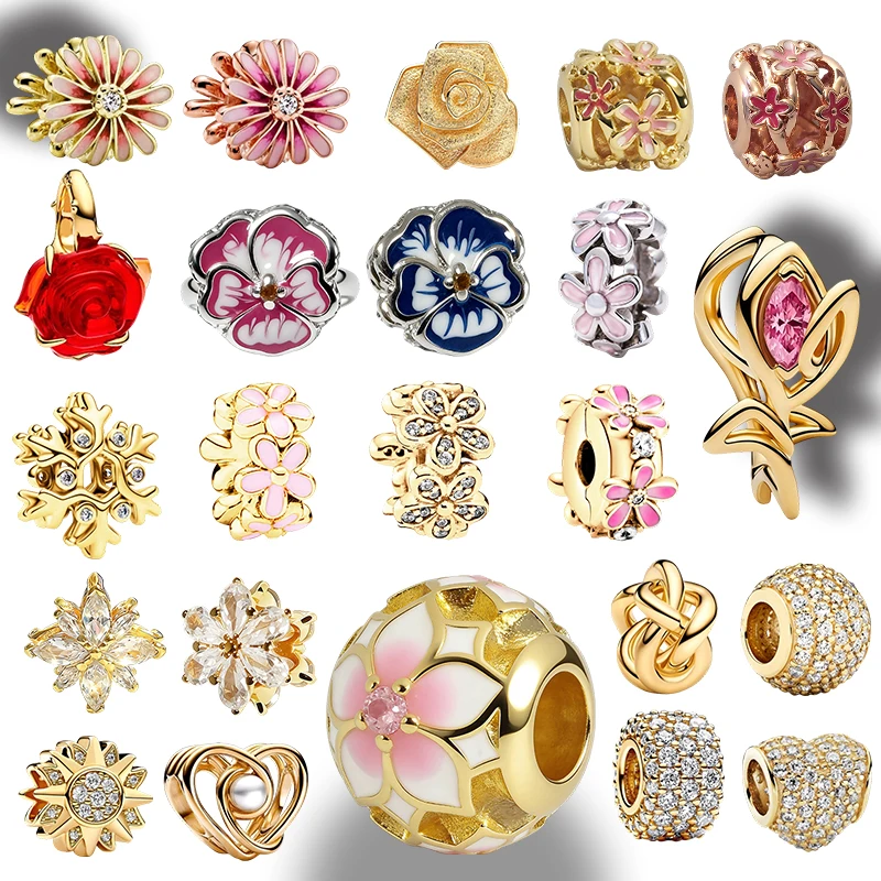 Original Charm Beads,Pink Daisy Flower Charm&Infinity Knot Charm&Pink Pansy Flower Charm Fit Pendant Bracelet Women Jewelry Gift