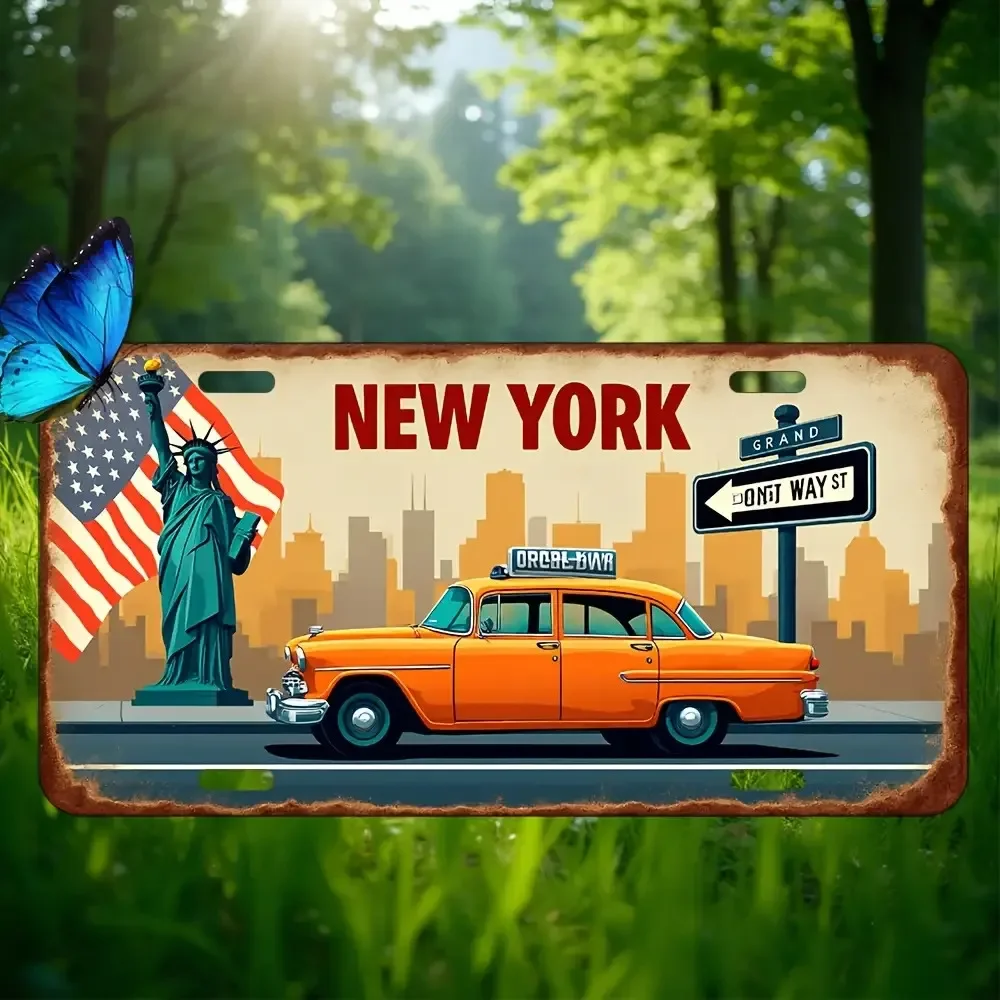 Panneau métallique plat 2D, logo et plaque décoratifs, aluminium, 1 panneau métallique vintage New York - Décoration murale vint