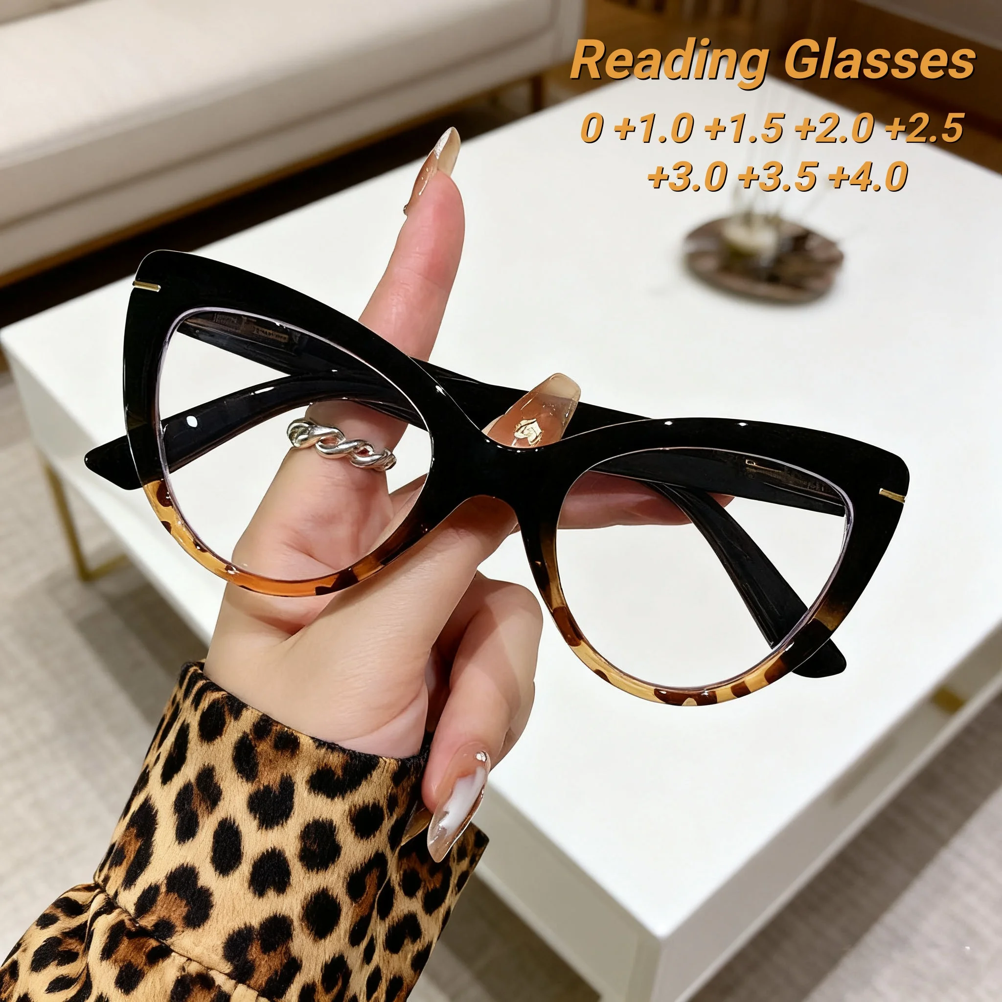 

2025 New Fashionable HD Large Frame Cat Eye Women's Reading Glasses Ultra Light Neutral High Quality Anti Blue Light Glasses