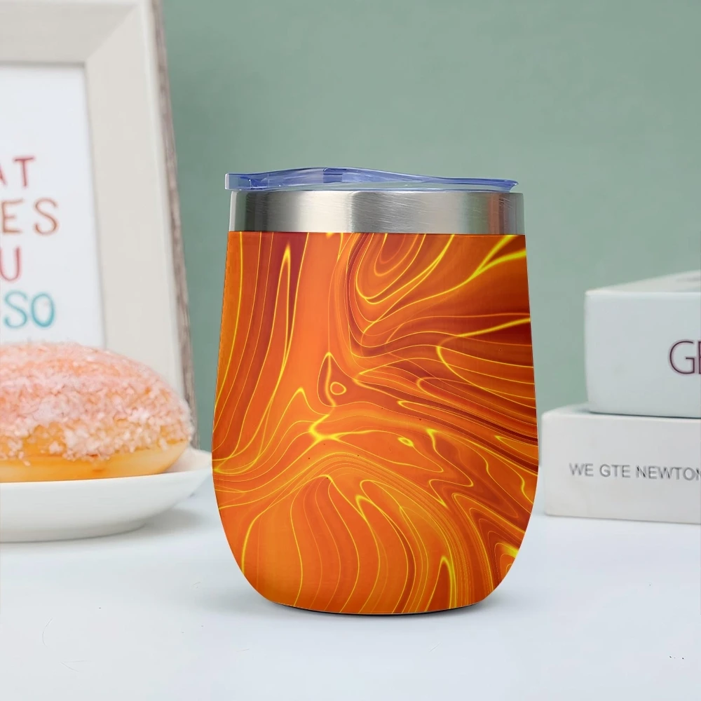 Liquid Marbling Paint Vacuum Flasks 12oz Insulated Wine Tumbler Vacuum Coffee Mug Egg Shape Thermos Cup