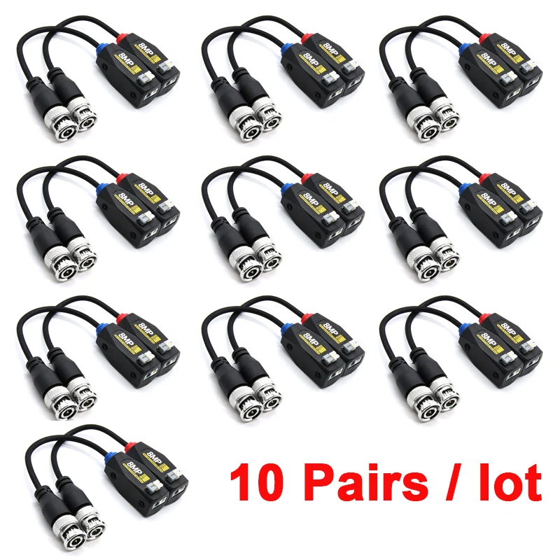 video balun montado tipo trancado par transmissor 4k 8mp bnc para rj45 conversor para cctv cccam ahd cvi tvi cvbs 10 pares 20 pecas 01