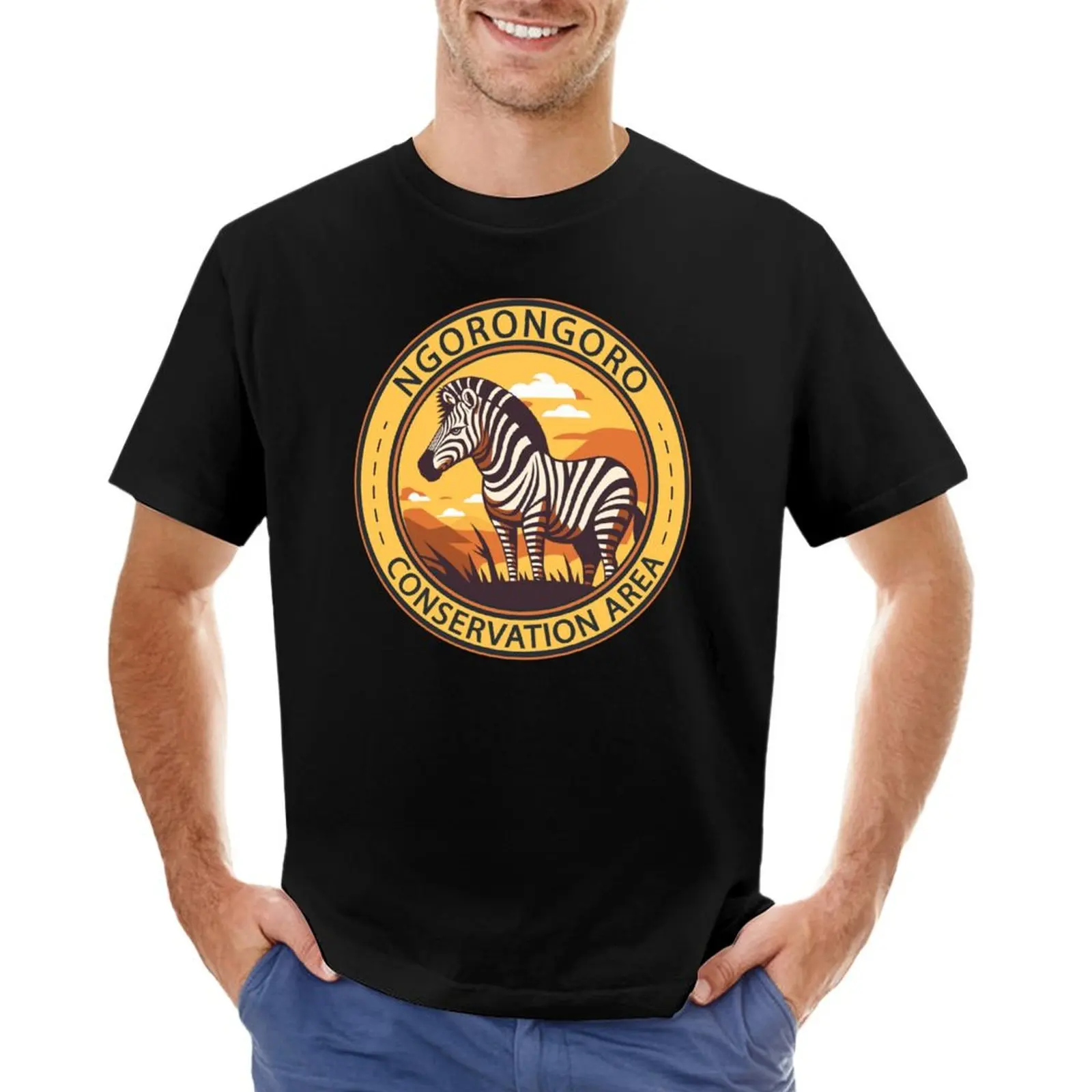 Ngorongoro Conservation Area Tanzania Zebra Badge T-shirt customs summer tops kawaii clothes black t shirts for men