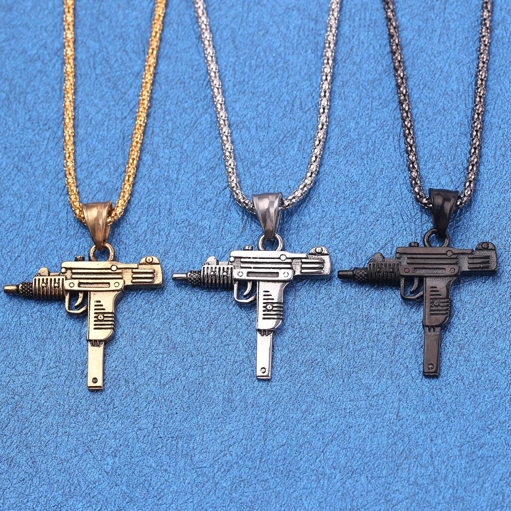 Punk Uzi Pistol Machine Gun Necklace Pendant - Fashion Hip Hop Jewelry for Men Handsome Personality Accessory view 4