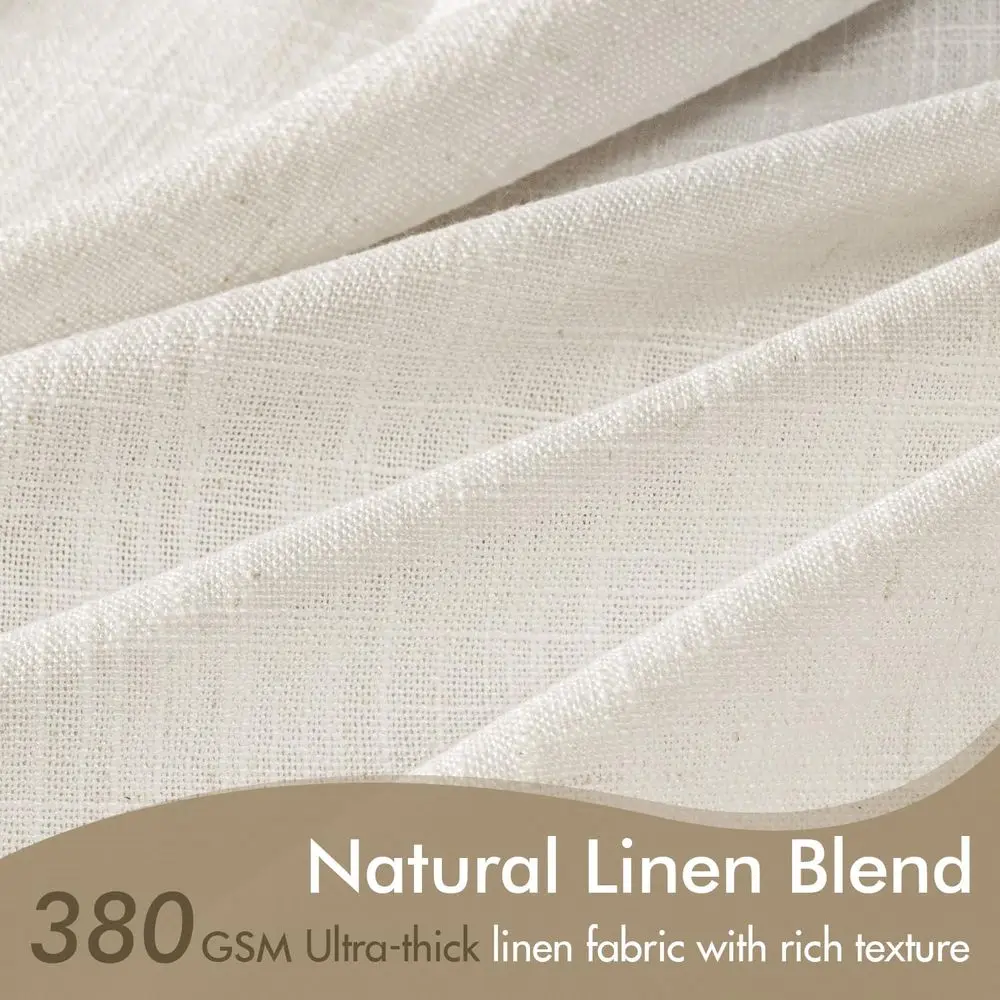 Linen Pleated Drapes, 84 Length, 2-Panel Set, Neutral Ivory, Light Filtering for Living Spaces