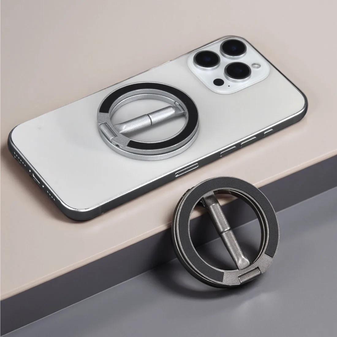 1Pc 360° Rotation Folding Stand Double-sided Magnetic Ring Holder Suitable For Magsafe Portable Multifunctional Desktop Support - view 5