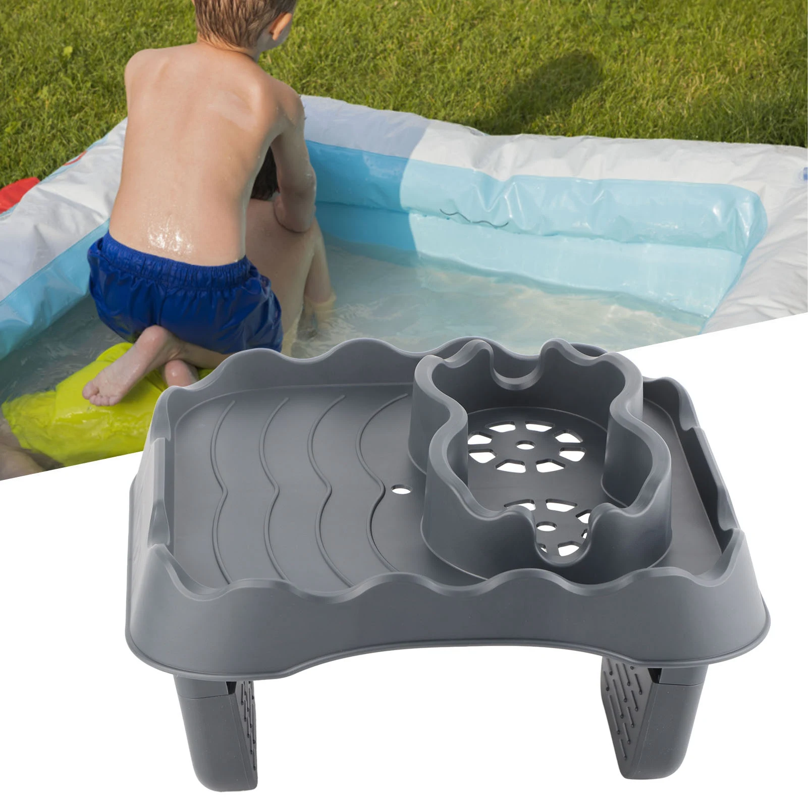 Mesa auxiliar para bañera de hidromasaje con orificios de drenaje, bandeja de mesa antideslizante ajustable para bañera inflable para piscina de spa