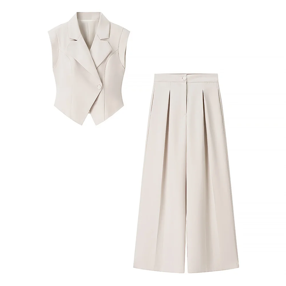 

Women's French fashion solid color short jacket high waisted casual pants set