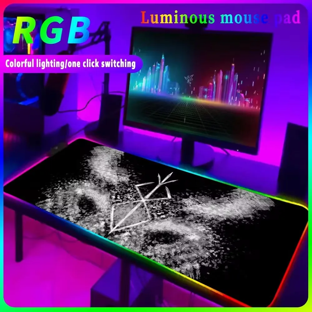 

B_berserk Xxl Mouse Pad RGB Pc Cabinet Desk Mat LED Mousepad Gamer Keyboard Mat Anime Carpet Large Computer Gaming Accessories