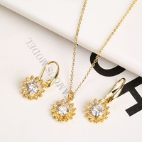 XUANYU Exquisite Sunflower Pendant Zircon Gold Plated Women's Fashion Light Luxury Plant Earrings Necklace Jewelry Set Gift