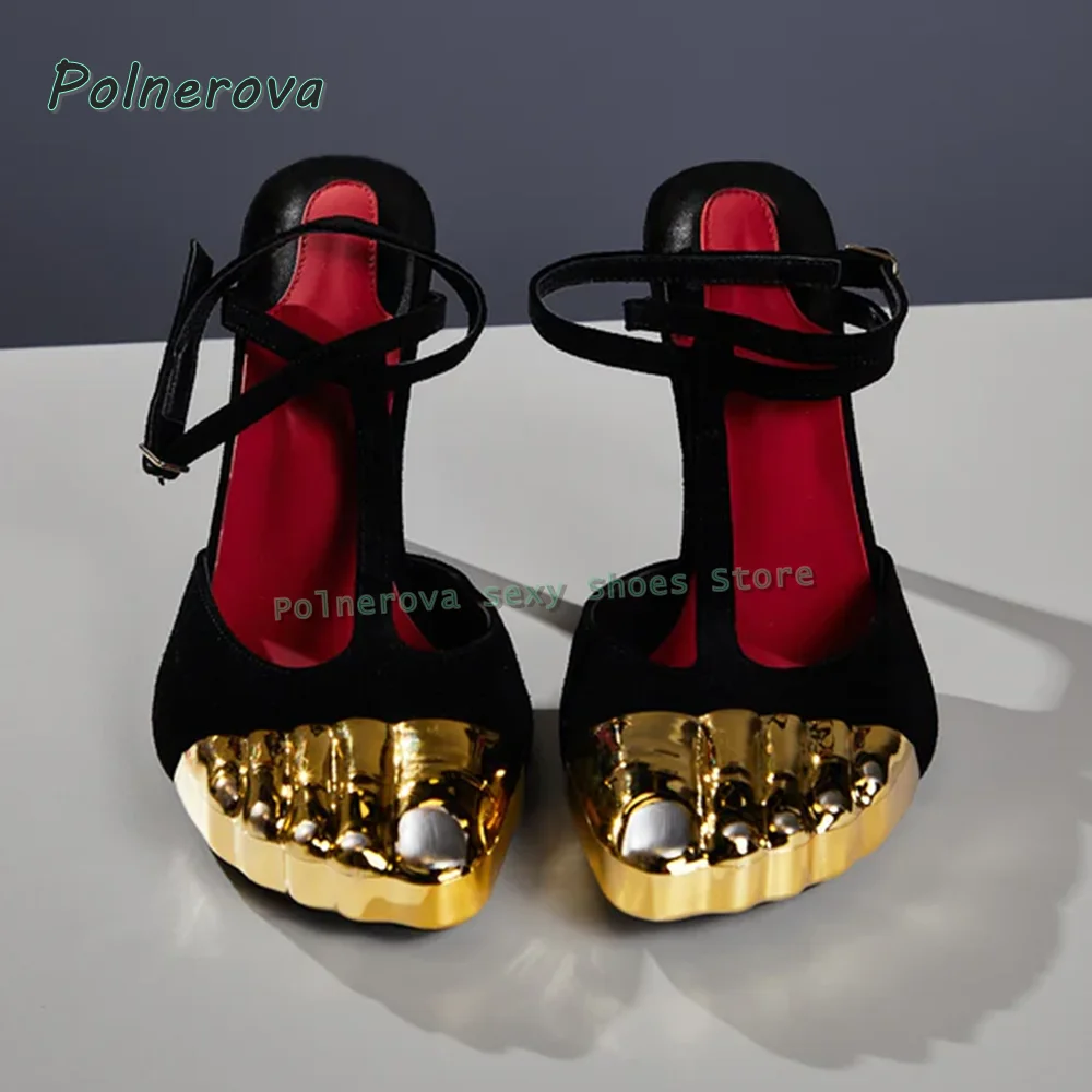 Golden Five Fingers Fashion Sandals Front Rear Strap Mixed Colors Side Air Women Sexy Party Summer High Heels 2026 Summer Trend
