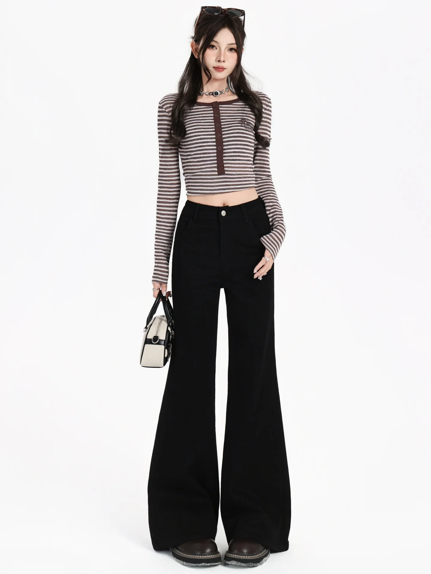 

Bla Bell Bot Jeans Women's Spring New Large Size Fat MM Elastic Slim Pear Body Wide Leg Hoof Pants Casual Wear