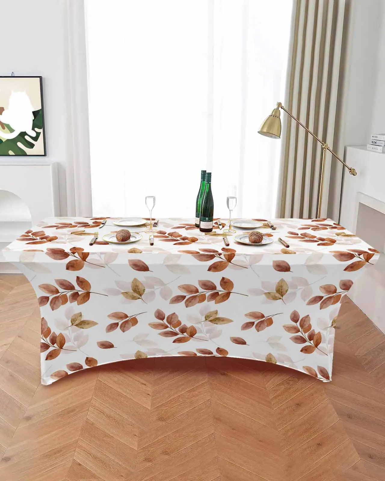 Thanksgiving Autumn Eucalyptus High Stretch Tablecloth Wedding Party Decor Elastic Print Table Cover Outdoor Table Cloth