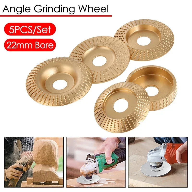 5PCS/Set 22mm Bore Silver Wood Grinding Polishing Wheel Rotary Discs Abrasive Disc Sanding Wood Carving Tool For Angle Grinder