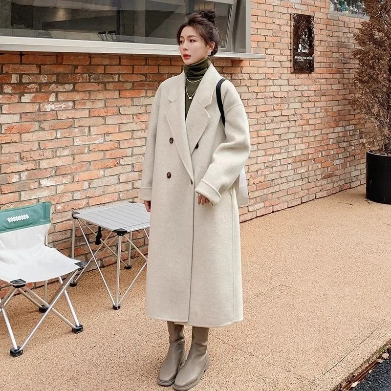 Plus Size High-End Lazy Oatmeal Woolen Coat Women's Long 2025 Autumn Winter Mid-Length Coat Jacket F