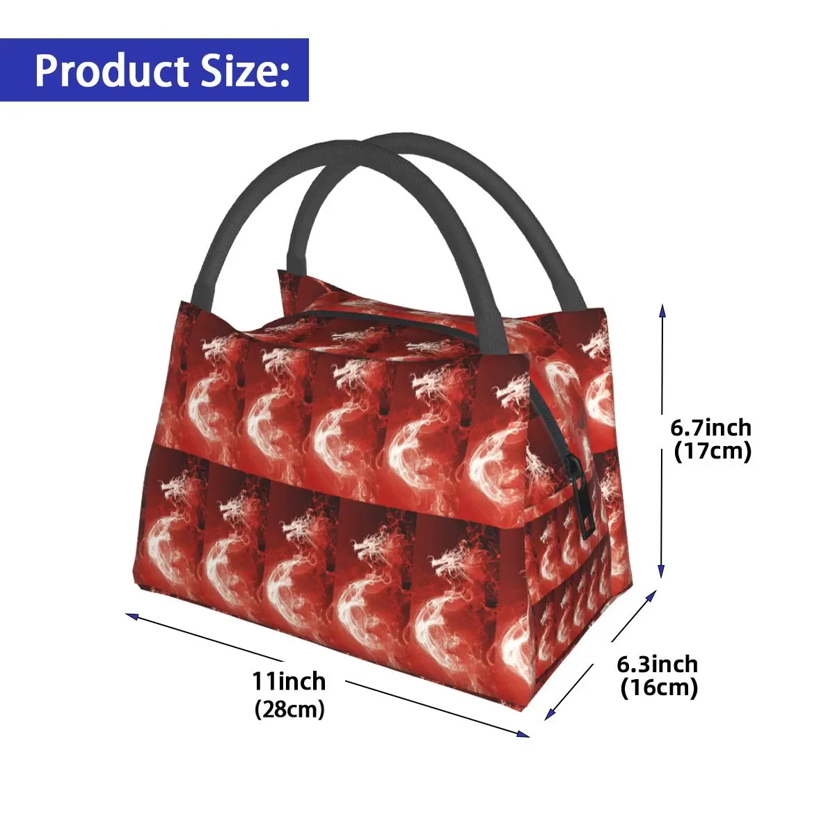 Red Fire Dragon Insulated Lunch Bag for Women Kids Portable Food Boxes Thermal Lunch Box Tote