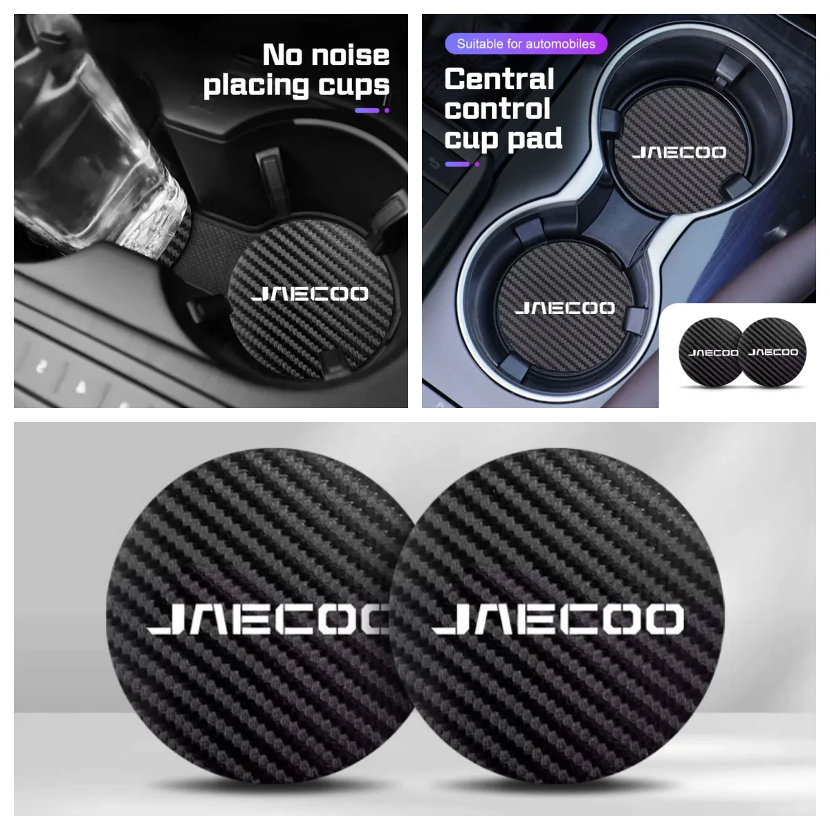 2Pcs Carbon Fiber Car Cup Holder Anti‑Slip Mat For Jaecoo J7 J8 J9 J5 Shock‑Absorbent Drink Coaster Interior Accessories