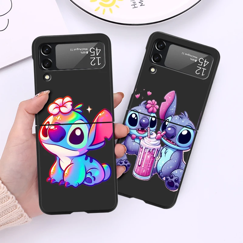 Disney Lilo Stitch Case for Samsung Galaxy Z Flip 6 4 3 5 5G Flip Shockproof Capa 6.7 Inches Black Hard PC ZFlip 6 Phone Cover