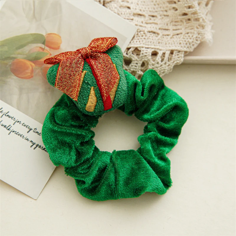 2022 Merry Christmas Plush Hair Scrunchies Christmas Tree Santa Elk Flannel Hair Rope Women Hair Accessories Gifts Hair Bands