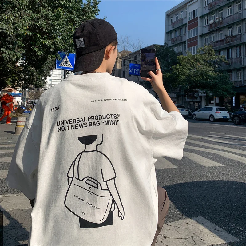 Japońska moda uliczna t-Shirt męski letni Oversized grafika drukowana bawełniana oddychająca koszula z krótkim rękawem bluza z literami