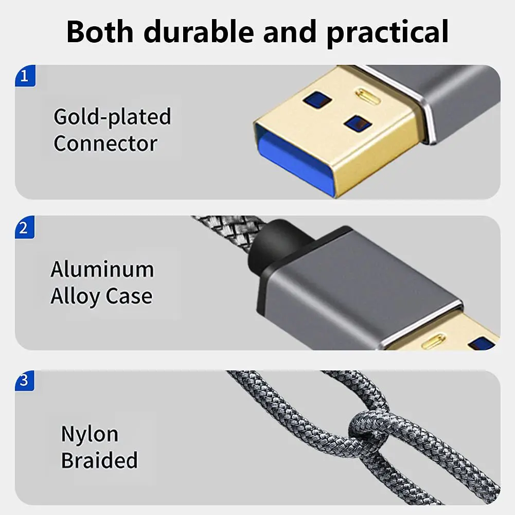 Cable de extensión USB 3 para consola de juegos, Cable de datos de carga trenzado, macho y hembra, calidad 5Gbps, 3M, 5M