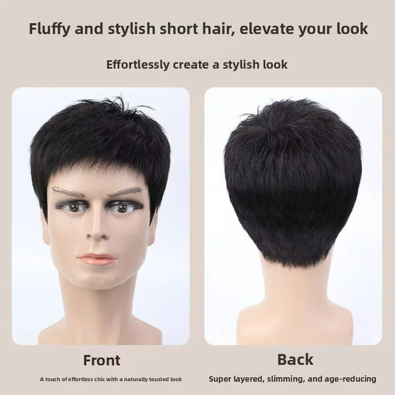 باروكة رجالية آسيوية قصيرة شعر بشري واقعي وطبيعي قابل للتنفس باروكات متوسطة الحجم للذكور تزيد بسرعة حجم الشعر 2 أنماط