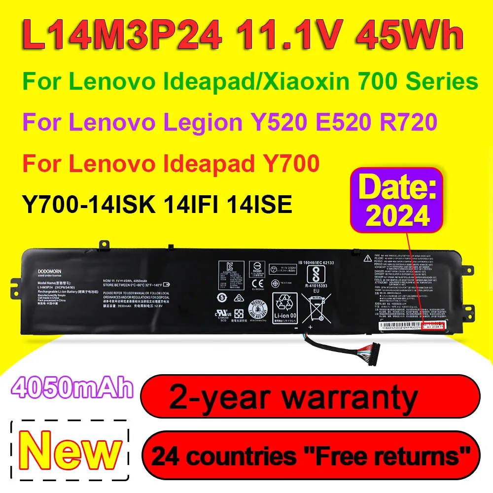 Lenovoラップトップ用L14m3p24l14s3p24バッテリー,700 y700 y720,14isk正当性y520 r720,11.1v 45wh,4050mah