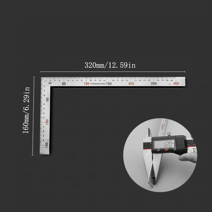 150 x 300mm 90 Degree Stainless Steel Ruler Tape Right Angle Ruler for Woodworking / Office with Two Color Lettering