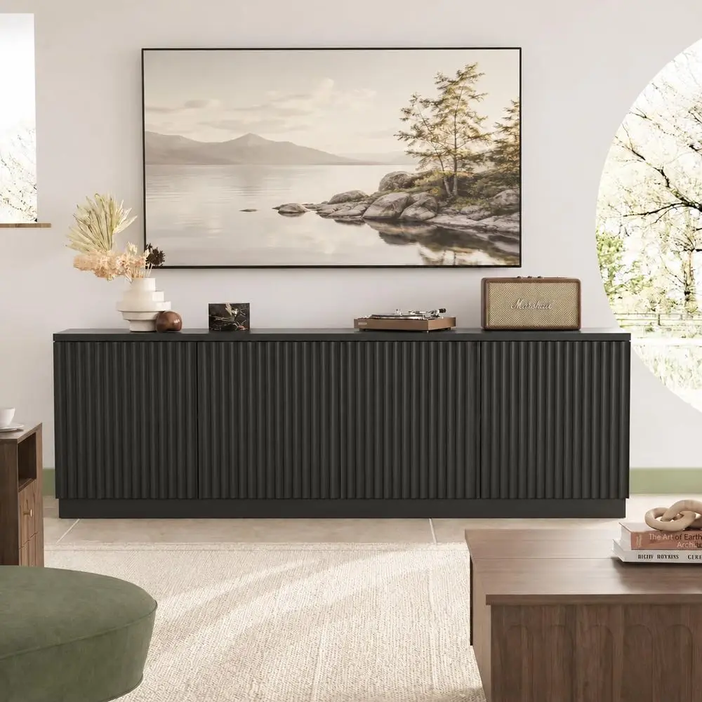 

Large 63-75 TV Stand with Storage Cabinet and Adjustable Shelves for Entertainment Center in Living Room or Bedroom