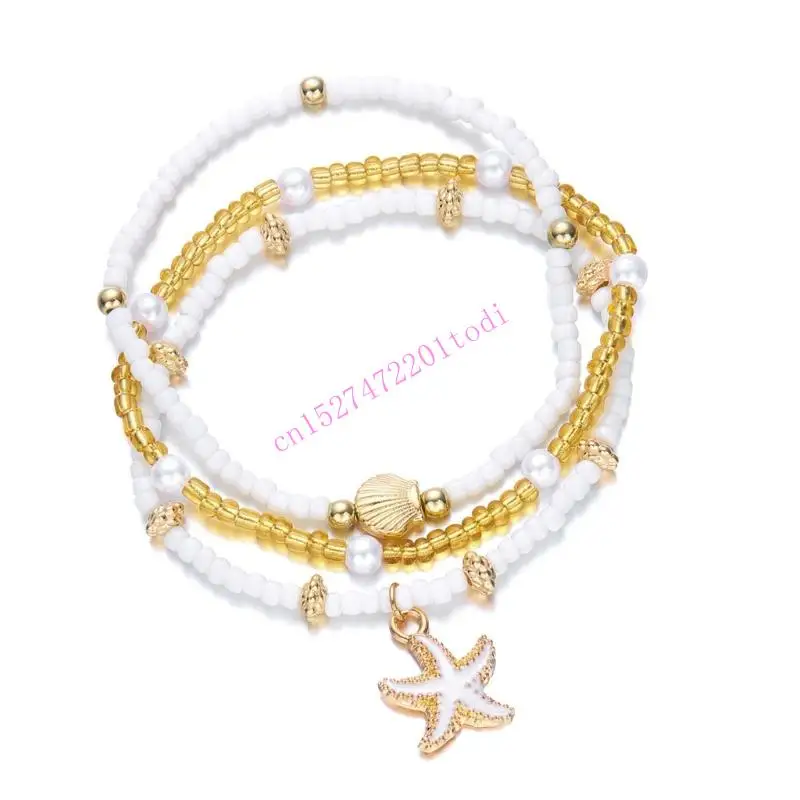 M76B Versatile Beach Jewelry Set Shell Bead Anklet Bracelet Necklace Adjustable