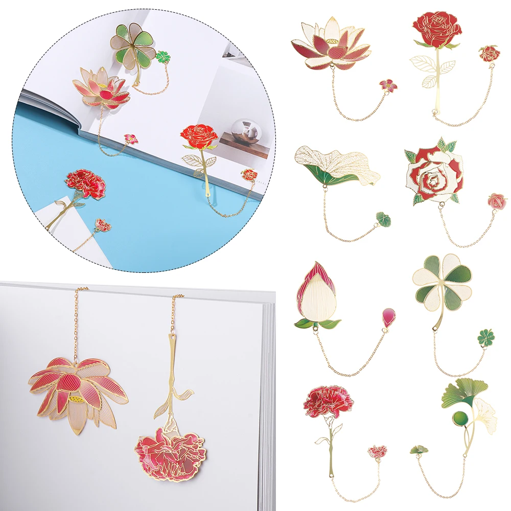 Chinese Style Metal Hollow Painted Bookmark Retro Color Tassel Book Markers School Office Supplies