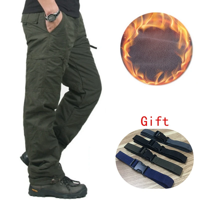 Winter Double Layer Men\'s Cargo Pants Warm Thick Baggy Pants Cotton Trousers For Men Male Camouflage Tactical