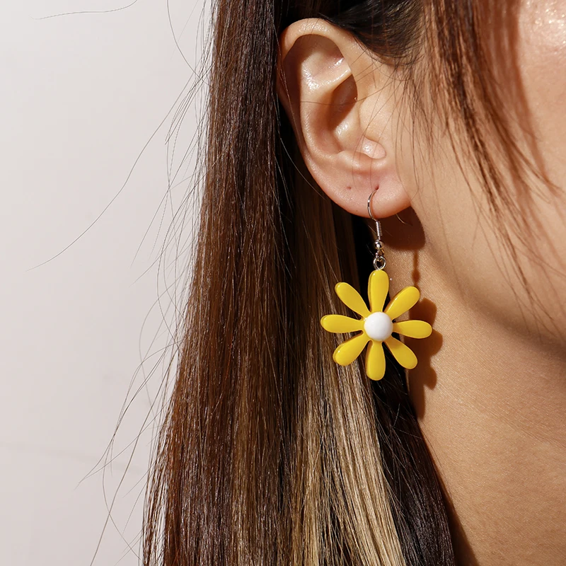 Aihua Süßigkeiten Farbe Harz Gänseblümchen Blumen Ohrringe koreanische Mode baumelt Ohrring für Frauen Mädchen Schmuck Geschenke – Detail 9