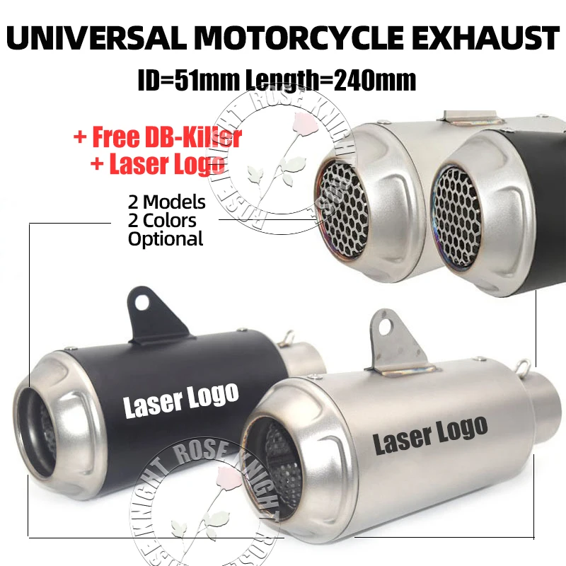 

51MM Universal Slip On Leovin Motorcycle Exhaust Muffler Pipe Silencer Escape For R1 R3 R6 NINJIA400 Z400 Z900 GSX250 CBR650 Etc