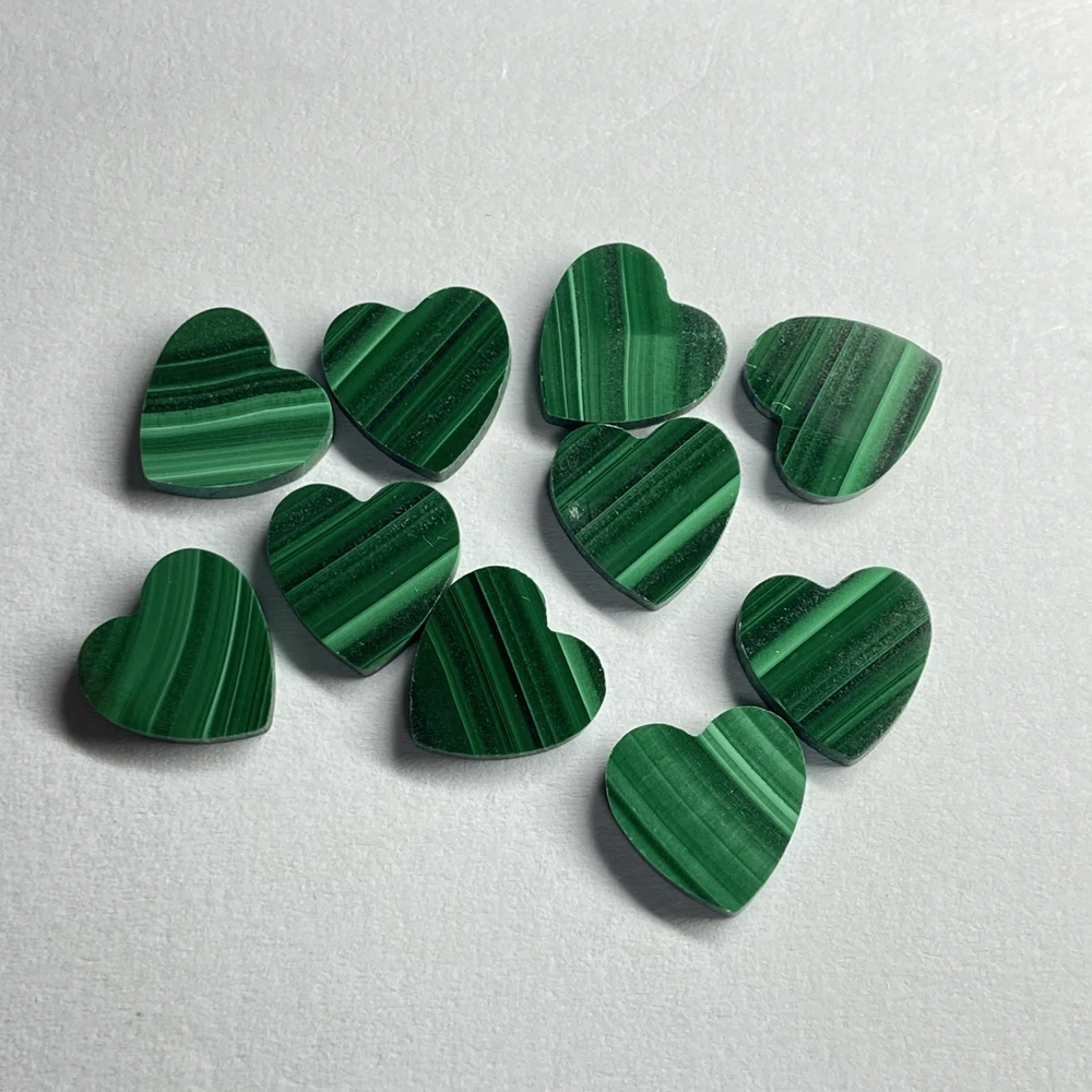 10 Pieces 1 Bag 10x10x2mm Flat Heart Shape Natural Malachite Stone Loose Gemstone for Jewelry