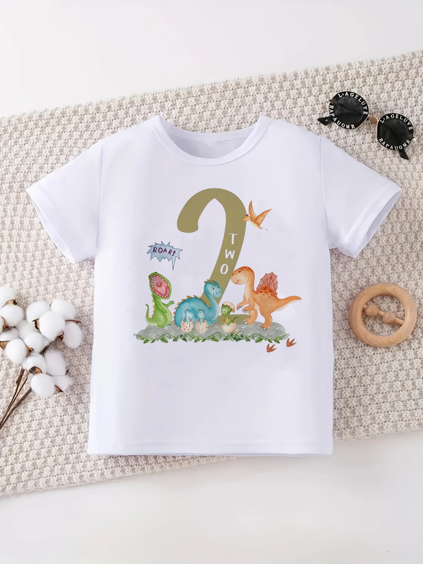 Funny 2nd Birthday Dinosaur Printed T Shirt Boys The Best Birthday Gift T-Shirt Summer Short Sleeve T-Shirt